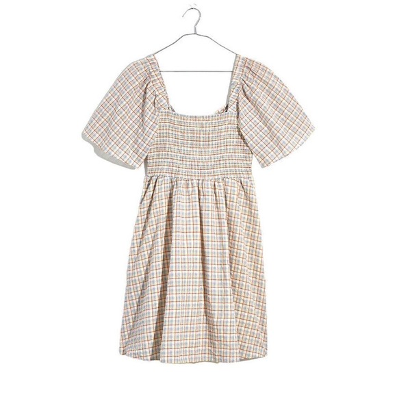 Madewell Lucie Mini Dress Women Medium Seersucker Square Neck Babydoll Smocked - Picture 1 of 16